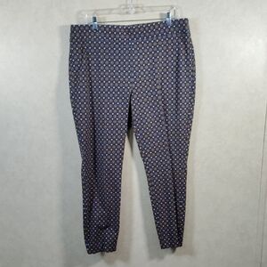 12114 Talbots navy & gold geometric print pull on Essex Ankle pants 16